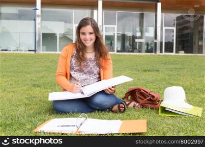 Young woman studying at the university campus