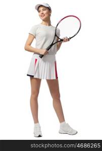 Young woman tennis player isolated