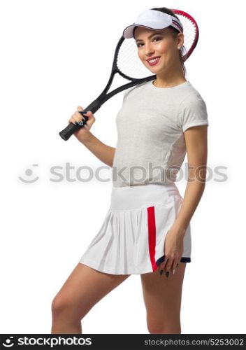 Young woman tennis player isolated