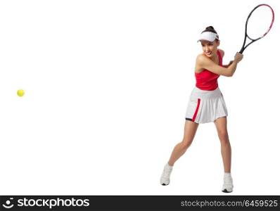 Young woman tennis player isolated (ver with ball)