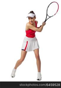 Young woman tennis player isolated (ver without ball)
