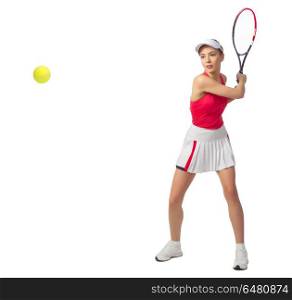 Young woman tennis player isolated (with ball ver). Woman tennis player isolated (with ball ver)