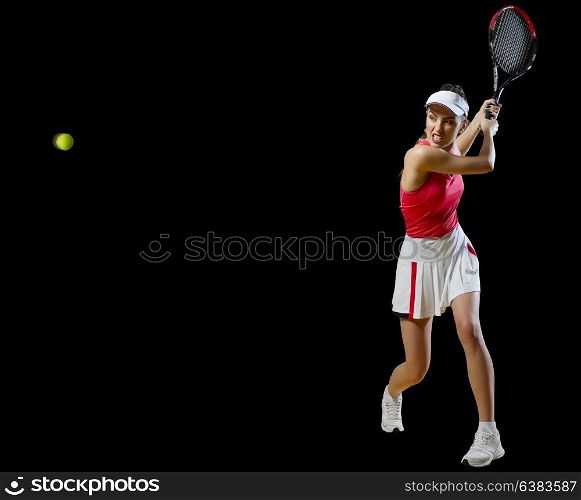 Young woman tennis player isolated (with ball version)