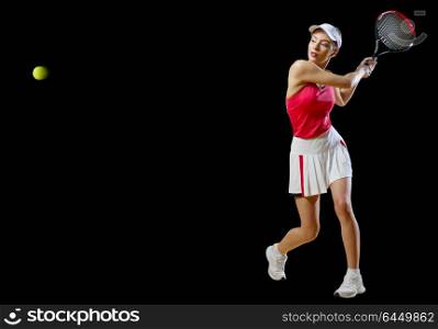 Young woman tennis player isolated (with ball version)