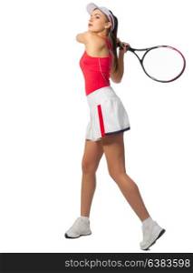 Young woman tennis player isolated (without ball version)
