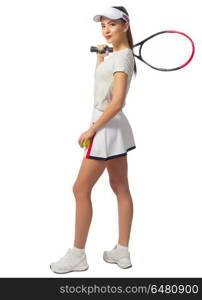 Young woman tennis player isolated. Young woman tennis player