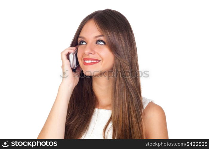 Young Woman Using a Cell Phone Isolated on White