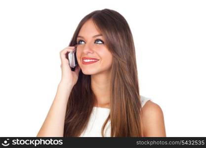 Young Woman Using a Cell Phone Isolated on White