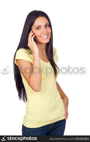 Young Woman Using a Cell Phone Isolated on White