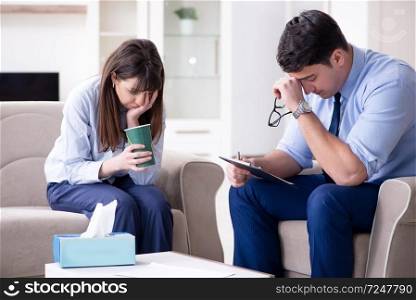 Young woman visiting male psychologist for unreciprocated love 