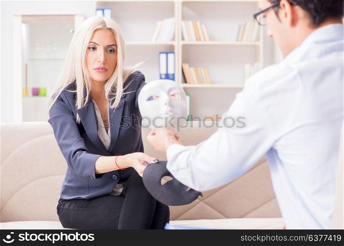 Young woman visiting psychiatrist man doctor for consultation