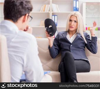 Young woman visiting psychiatrist man doctor for consultation. The young woman visiting psychiatrist man doctor for consultatio