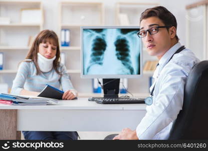 Young woman visiting radiologist for x-ray exam