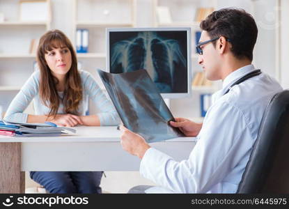 Young woman visiting radiologist for x-ray exam