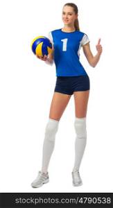 Young woman volleyball player isolated on white