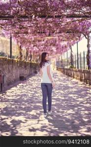 Young woman walking by Allariz