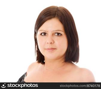 Young woman wearing black blouse isolated on white