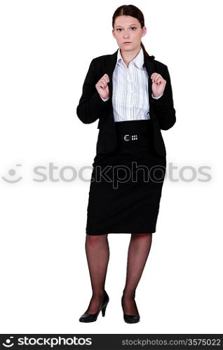 Young woman wearing black suit