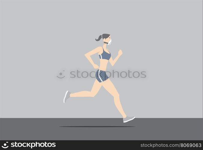 Young woman wearing pollution mask while exercising.&#xA;