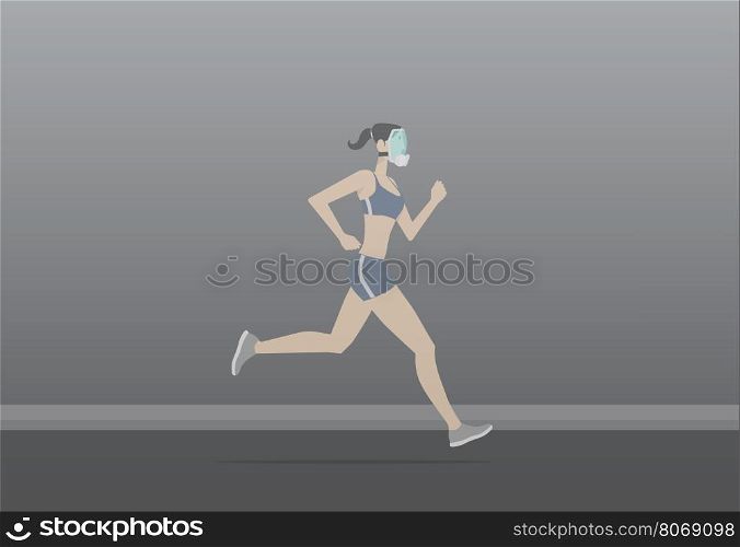 Young woman wearing pollution mask while exercising.&#xA;