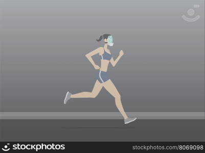 Young woman wearing pollution mask while exercising.&#xA;