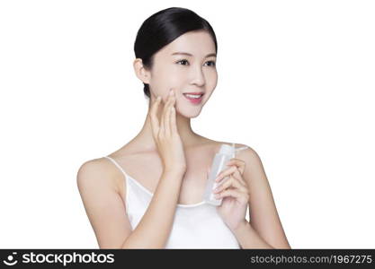 Young woman wearing skin care products