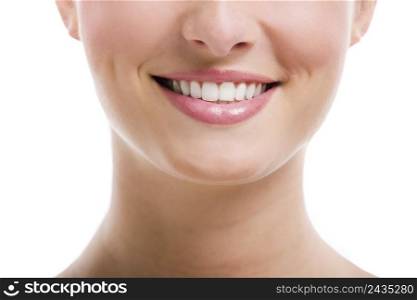 Young woman with a big and beautiful smile, isolated over a white background
