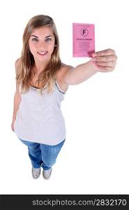 Young woman with a French drivers licence