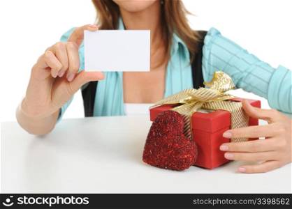 young woman with a gift box. Isolated on white background