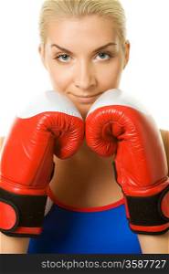 Young woman with a red boxing gloves