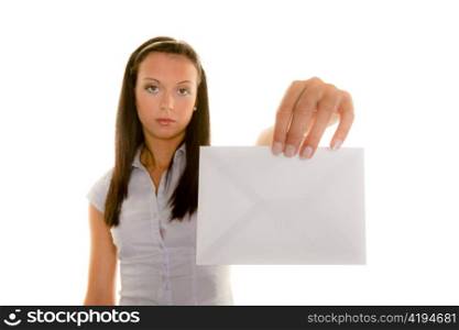 young woman with an empty envelope