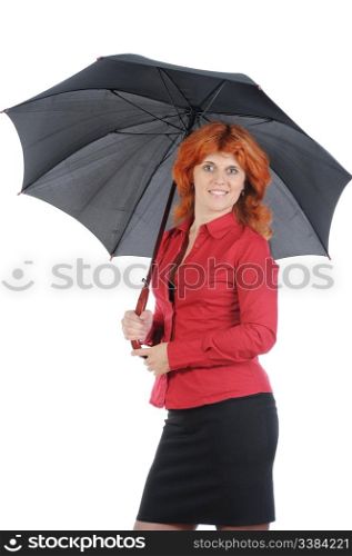 young woman with an umbrella. Isolated on white background