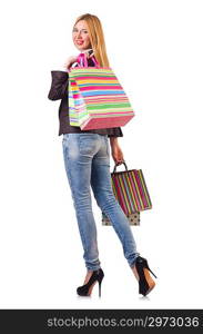 Young woman with bags after shopping