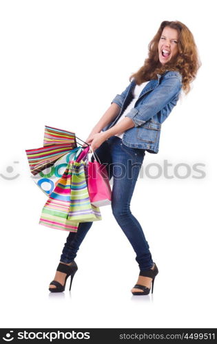 Young woman with bags after shopping