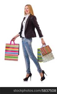 Young woman with bags after shopping