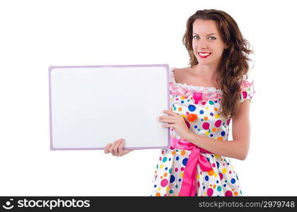 Young woman with blank poster