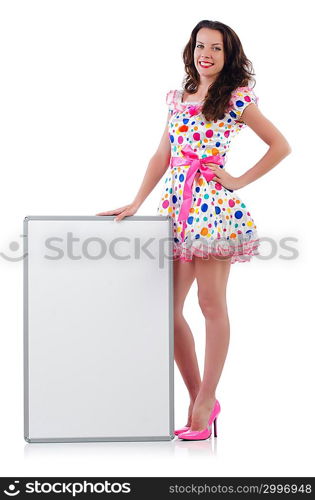 Young woman with blank poster