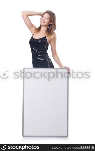 Young woman with blank poster