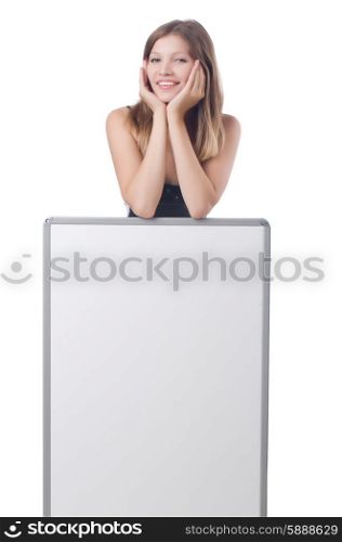 Young woman with blank poster