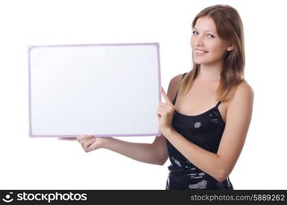 Young woman with blank poster