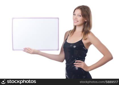 Young woman with blank poster