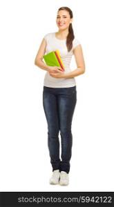 Young woman with books isolated