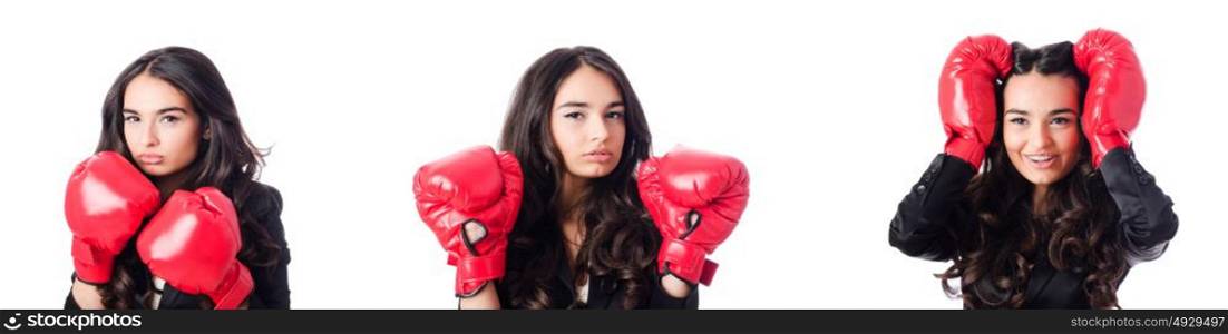 Young woman with boxing glove