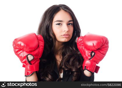 Young woman with boxing glove