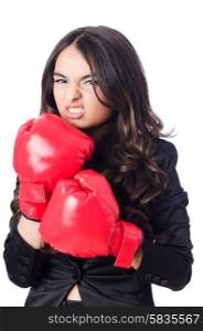 Young woman with boxing glove