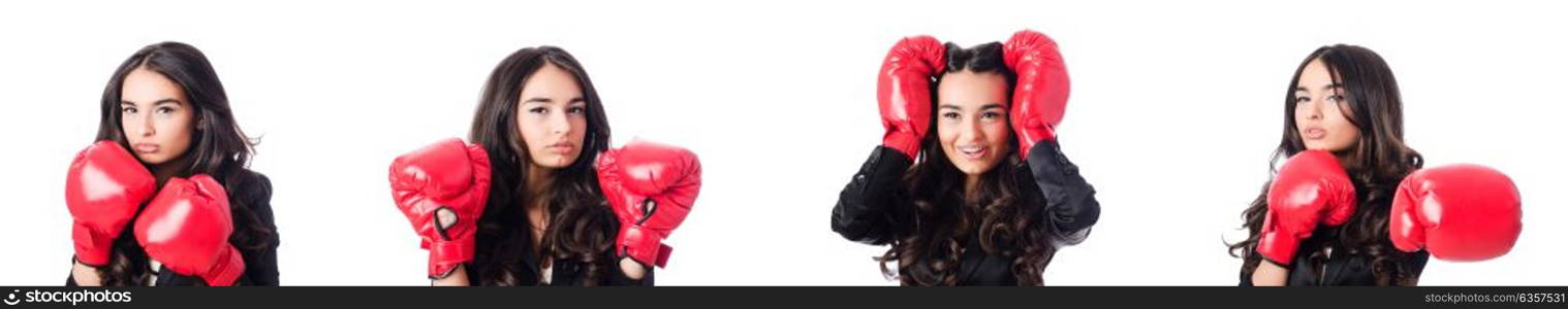 Young woman with boxing glove