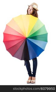 Young woman with colourful umbrella