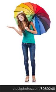 Young woman with colourful umbrella