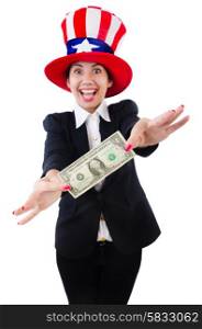 Young woman with dollar and usa hat