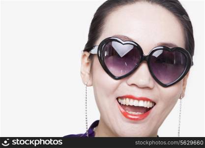 Young Woman with Heart Shape Glasses